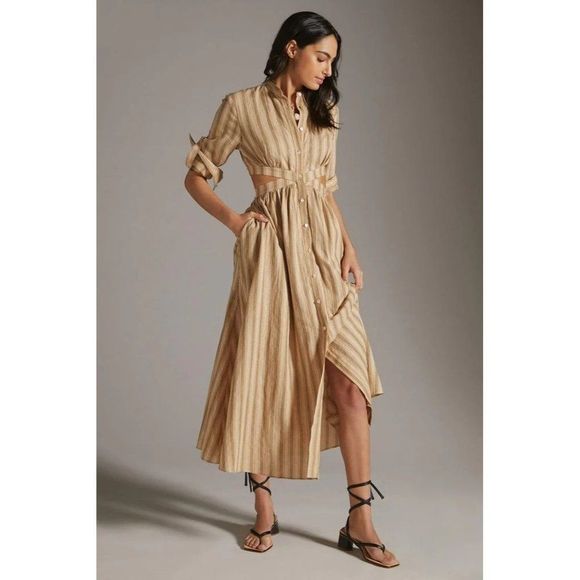 Anthropologie Dresses & Skirts - Anthropologie Tan Striped Maxi Dress